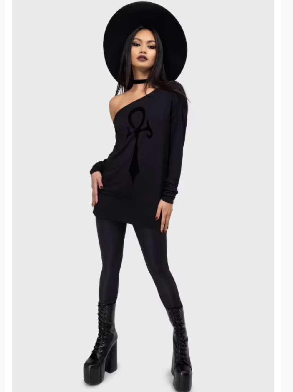 Killstar Black Off-Shoulder Ankh Long Sleeve Top - Picture 6 of 6